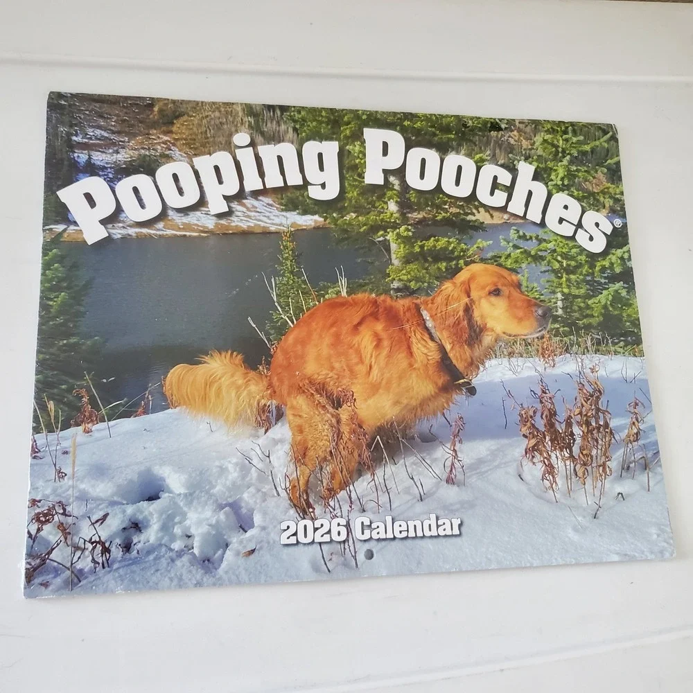 Pooping Pooches 2026 Wall Calendar Funny Dog Gag Gift White Elephant Humor